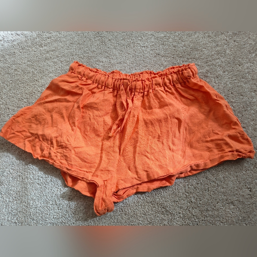 Stillwater The Brand Orange Linen Short Shorts Elastic Waist Medium